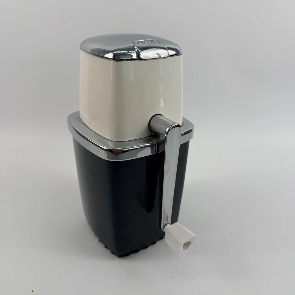 Swing-A-Way Vintage Manual Ice Crusher Hand Crank Black White Chrome Barware
